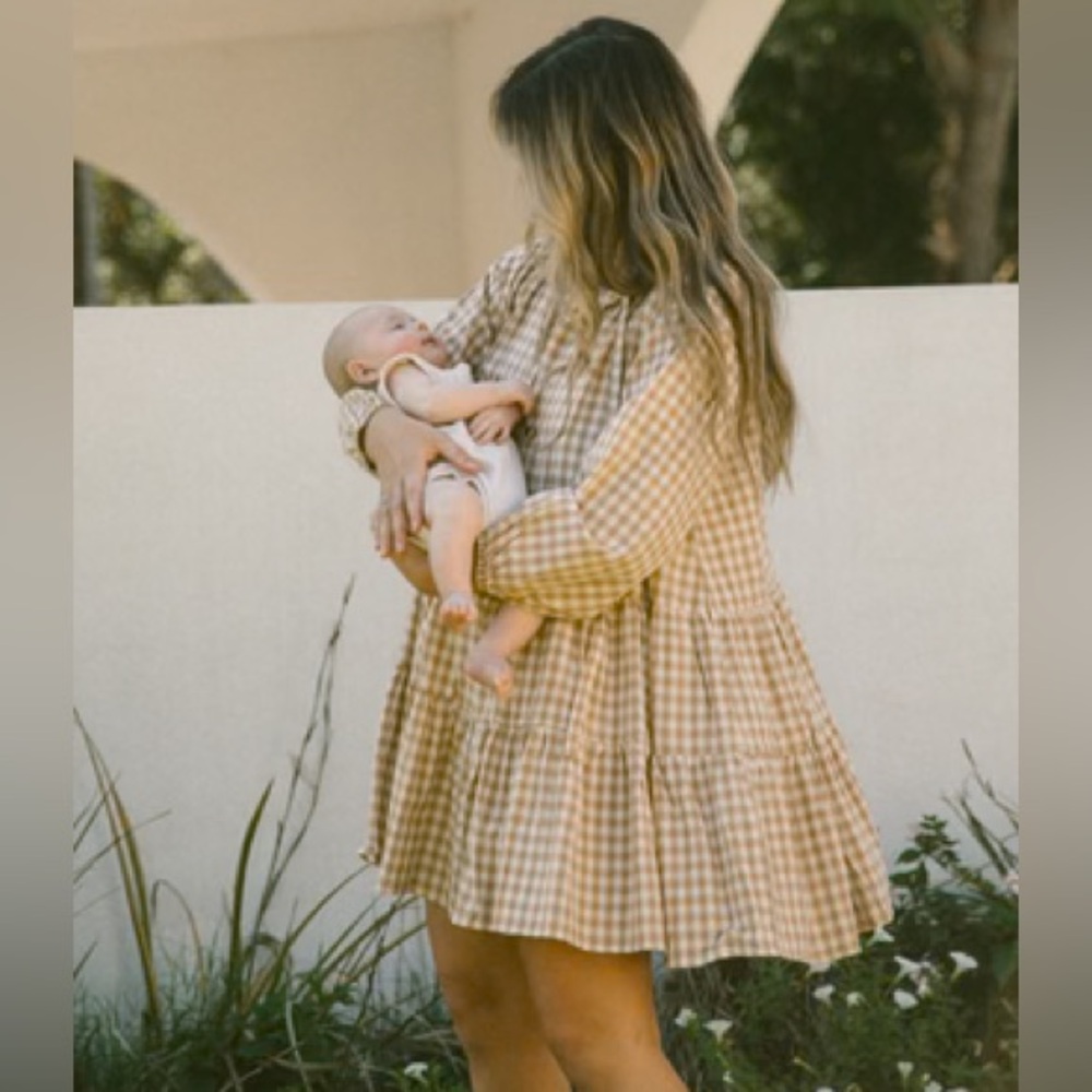 The Lullaby Club Avalon Smock dress Caramel Gingham